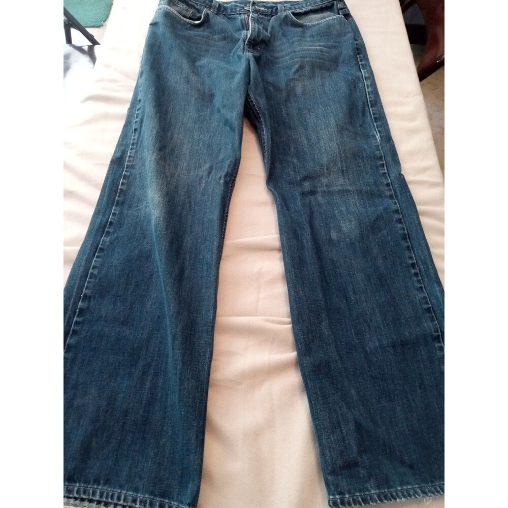 Express Denim Men's Jeans Blue Medium Wash Button Logo Pockets 5-Pocket 36x34
